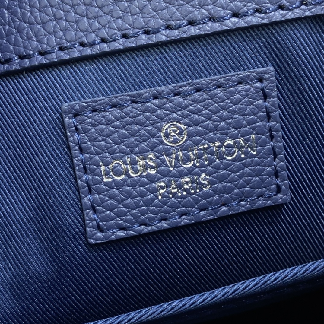 Louis Vuitton SAC PLAT PM Handbag Cowhide Leather M57843 Navy Blue